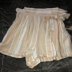 Cream and White Striped Shorts